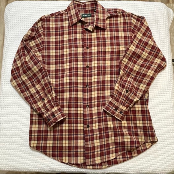 Orvis Plaid Autumn Flannel Long Sleeve Button Up Shirt Cotton/Wool Blend - Picture 5 of 9